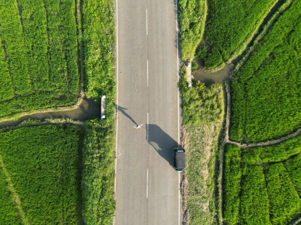 A drone shot of the road