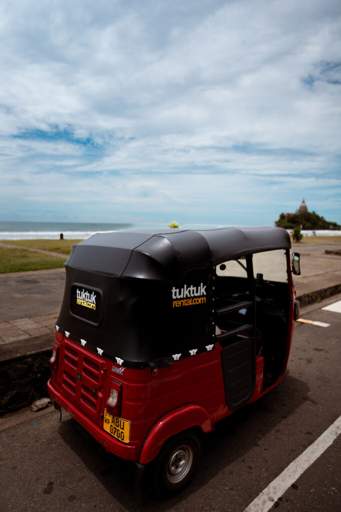 A tuktuk on the beach road in Weligama