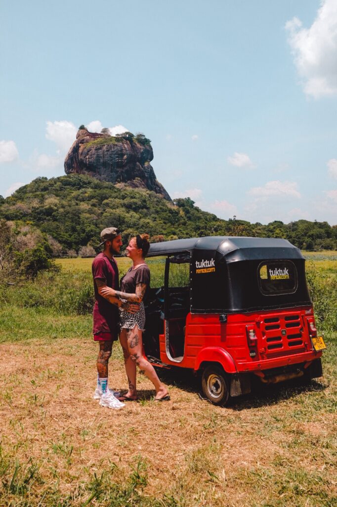 A tuktuk with an amazing couple close to Lion (Sigiriya) Rock