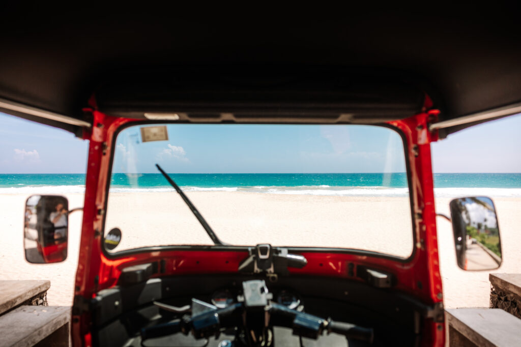 Scenic seaside drive - Revel in the beauty of Mirissa's beachfront while cruising in a tuktuk