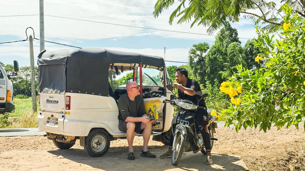 Cambodia travel safety tuktukrental white tuk and bike