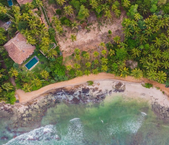 A top-down drone shot of Hiriketiya.
